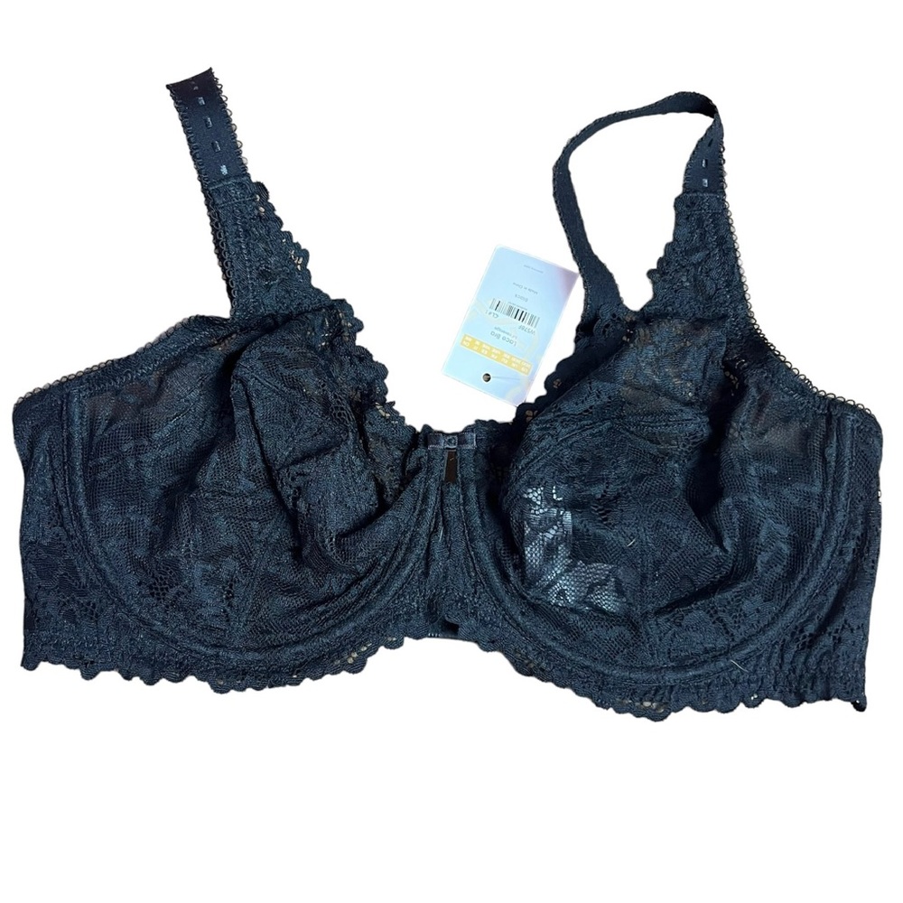 Delimira Full Coverage Lace Bra Black, size 38DD NWT